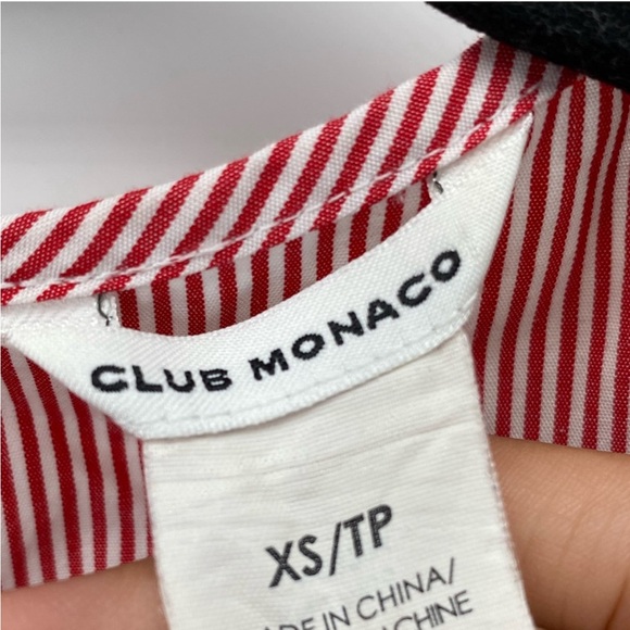 Club Monaco Hamisi Ruffle Stripe Cold Shoulder Top Red White XS - Picture 13 of 13